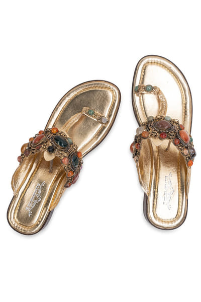 5 Elements by Radhika Gupta Gold stone embellished kolhapuri heels 5ELEJUN26D147452