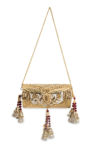 5 Elements by Radhika Gupta Gold embellished metal clutch 5ELEJUN26D148323