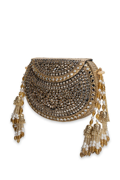 5 Elements by Radhika Gupta Gold mirror embellished metal bag 5ELEJUN26D148325