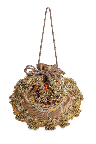 5 Elements by Radhika Gupta Gold embellished brocade potli bag 5ELEJUN26D148326