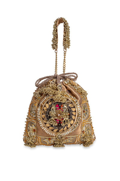 5 Elements by Radhika Gupta Gold embellished potli bag 5ELEJUN26D148327