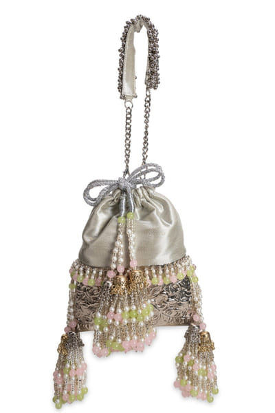 5 Elements by Radhika Gupta Silver embellished brocade potli bag 5ELEJUN26D148332