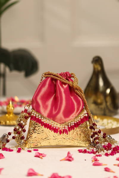 5 Elements by Radhika Gupta Pink embellished brocade potli bag 5ELEJUN26D148333