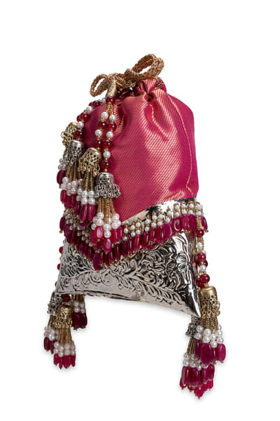 5 Elements by Radhika Gupta Pink embellished brocade potli bag 5ELEJUN26D148333
