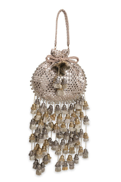 5 Elements by Radhika Gupta Gold mirror embellished potli bag 5ELEJUN26D148334