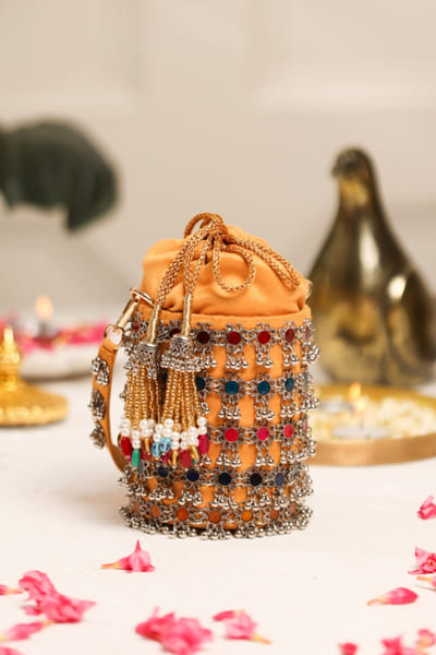 5 Elements by Radhika Gupta Multicolour embellished velvet potli bag 5ELEJUN26D148339