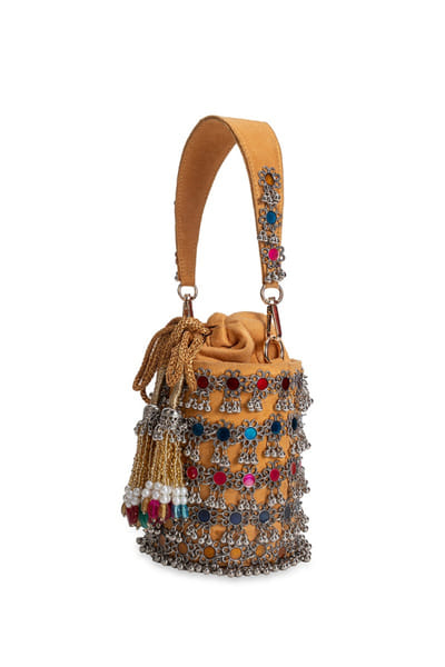 5 Elements by Radhika Gupta Multicolour embellished velvet potli bag 5ELEJUN26D148339
