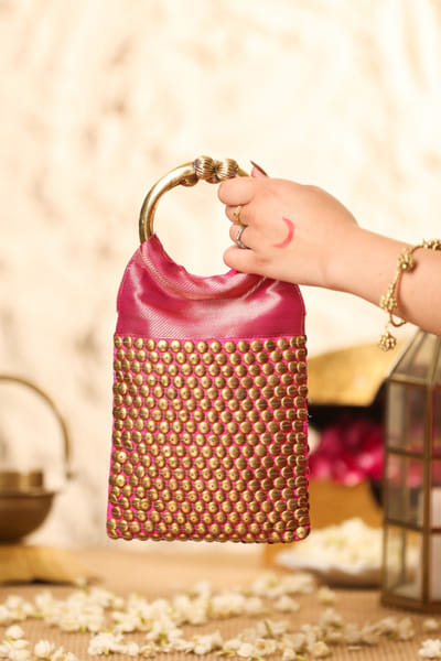 5 Elements by Radhika Gupta Pink embellished brocade handbag 5ELEJUN26D148342