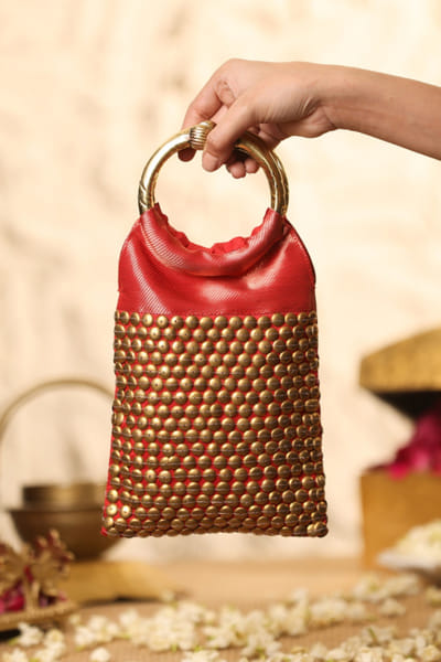 5 Elements by Radhika Gupta Red embellished brocade handbag 5ELEJUN26D148344