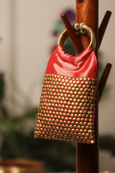 5 Elements by Radhika Gupta Red embellished brocade handbag 5ELEJUN26D148344