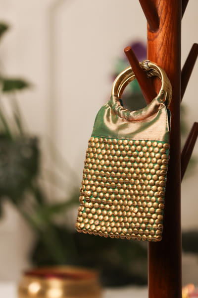 5 Elements by Radhika Gupta Green embellished brocade handbag 5ELEJUN26D148345