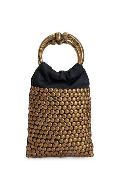 5 Elements by Radhika Gupta Black embellished brocade handbag 5ELEJUN26D148346
