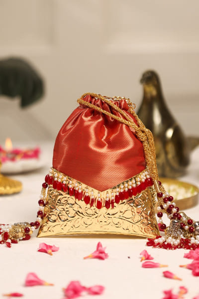 5 Elements by Radhika Gupta Red embellished brocade potli bag 5ELEJUN26D148347