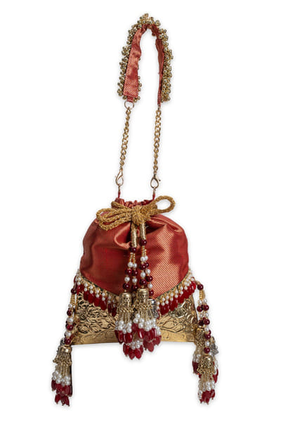 5 Elements by Radhika Gupta Red embellished brocade potli bag 5ELEJUN26D148347