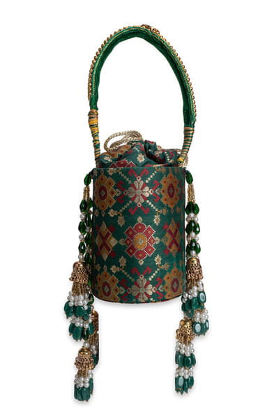 5 Elements by Radhika Gupta Green pearl and bead embellished potli bag 5ELEJUN26D148349