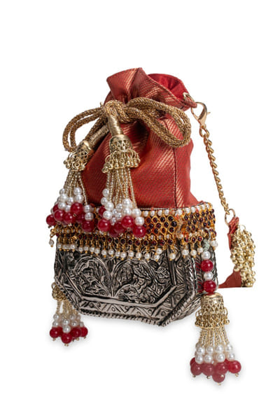 5 Elements by Radhika Gupta Red embellished brocade potli 5ELEJUN26D148350