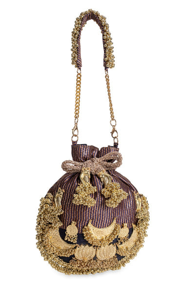 5 Elements by Radhika Gupta Black lotus-ghungroo embellished potli 5ELEJUN26D148351