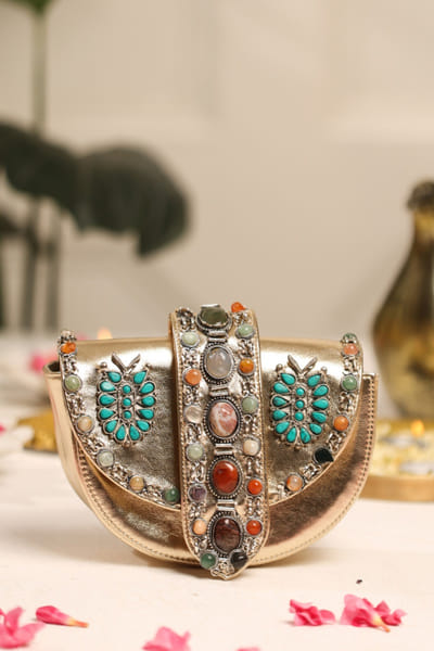 5 Elements by Radhika Gupta Multicolour stone embellished clutch 5ELEJUN26D148354
