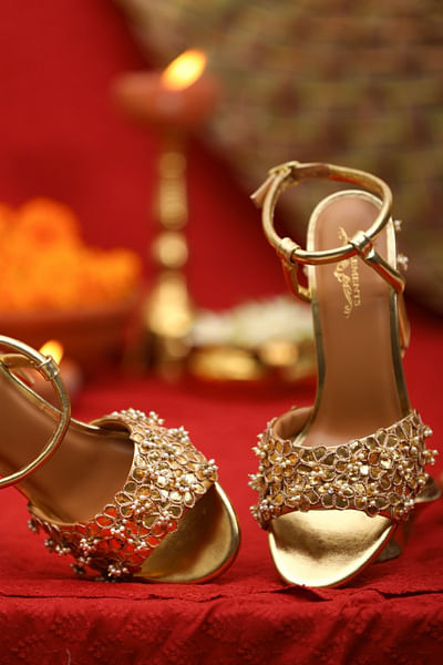 Gold floral gota embroidered heels