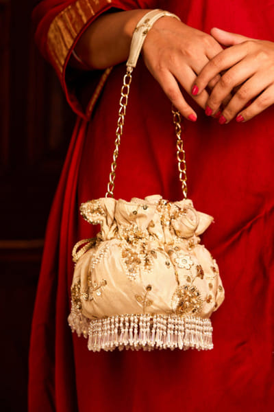Off white sequin embroidered potli bag