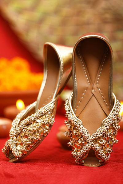 Gold floral gota embroidered juttis