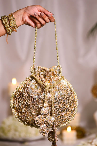 Gold floral gota embroidery potli bag