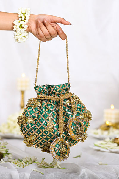 Green gota embroidered potli bag