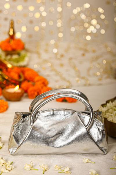 Silver PU leather handbag