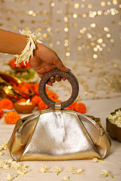 Gold PU leather handbag