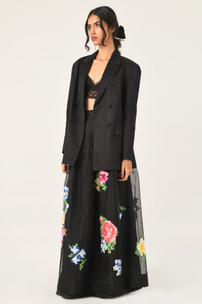 Black organza embroidered skirt