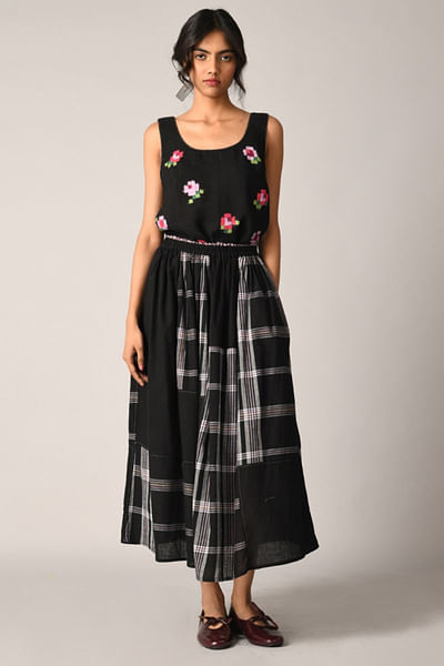 Black checkered patchwork skirt