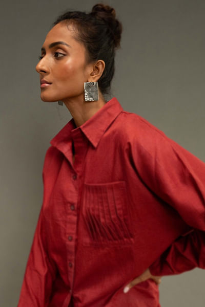 Silver wave textured statement earrings