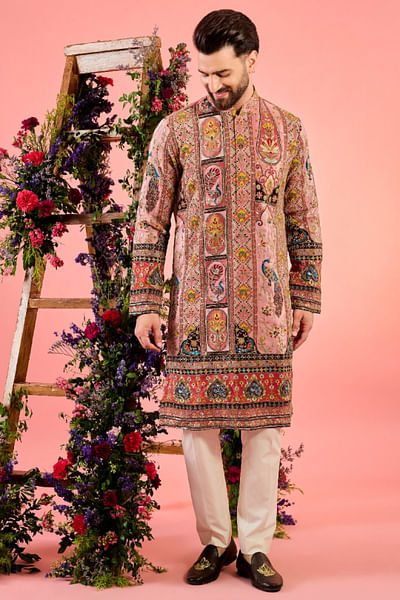 Pink zari embroidered chikankari kurta