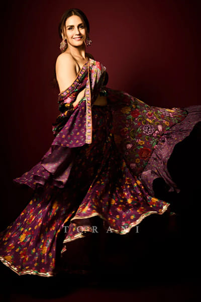 Purple floral printed sharara set