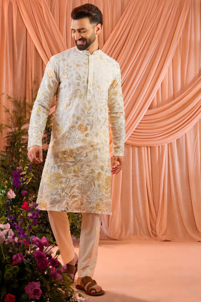 Ivory sequin embroidered kurta