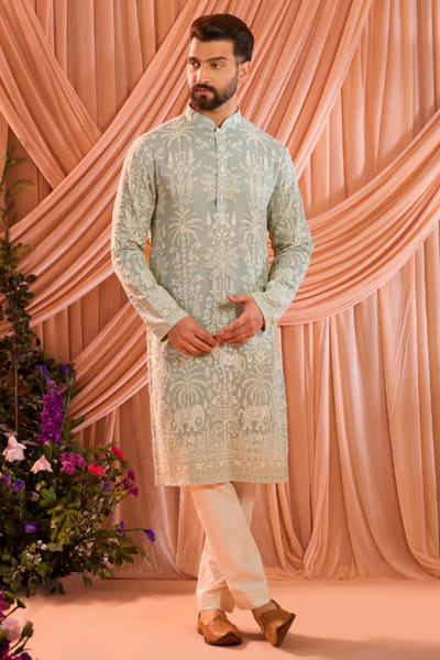 Blue chikankari embroidered kurta