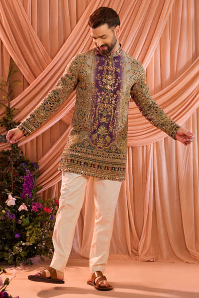 Purple sequin embroidered kurta