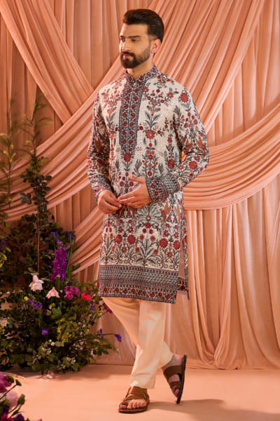 White sequin embroidered chikankari kurta