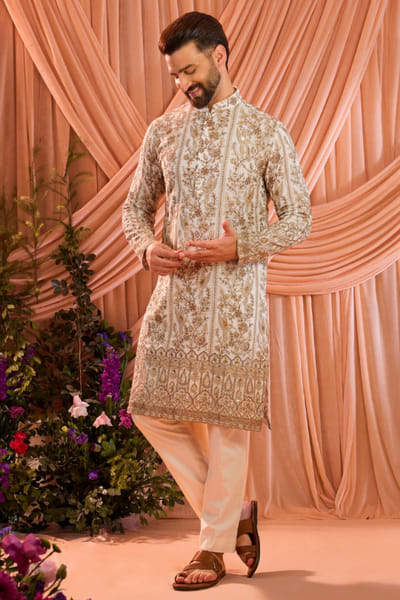 White chikankari embroidered kurta