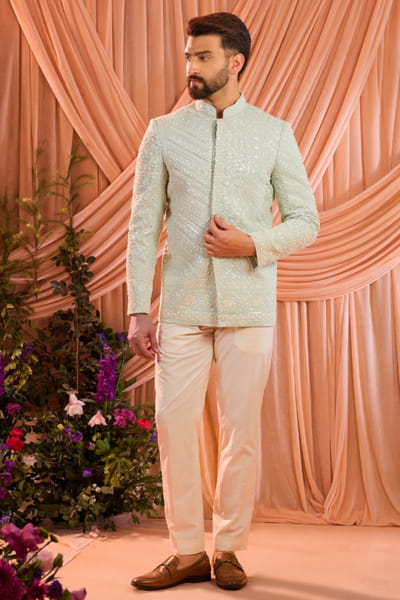 Blue embroidered bandhgala