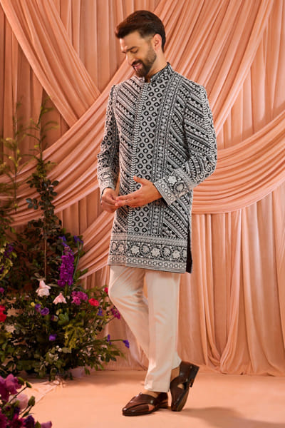 Kasbah Black cutdana embroidered georgette sherwani KASAPR26D242145