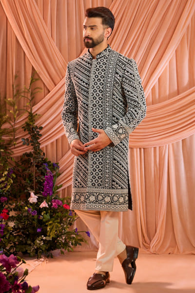 Kasbah Black cutdana embroidered sherwani KASAPR26D242142