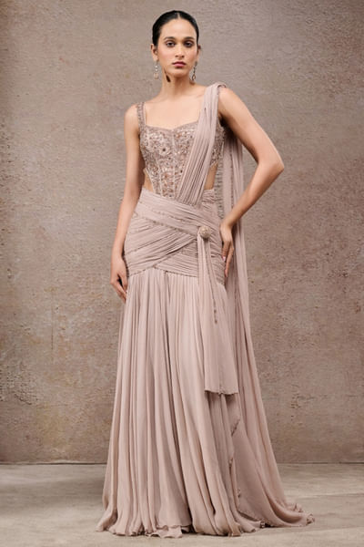 Champagne embellished concept sari set