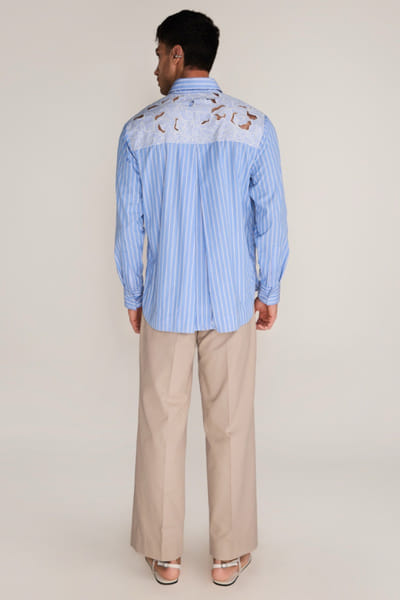 Rosani Blue cutwork stripe shirt ROSAAUG26D152354