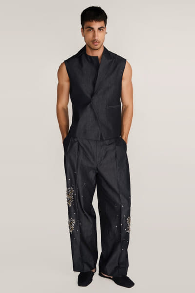 Rosani Charcoal asymmetric denim vest ROSAAUG26D152357