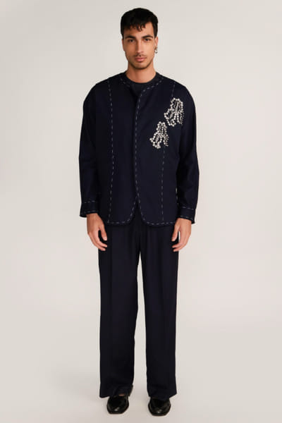 Rosani Black thread embroidered shacket ROSAAUG26D152342