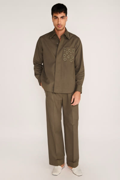 Rosani Olive cutwork embroidered shirt ROSAAUG26D152343