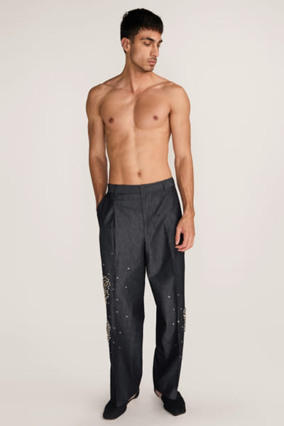 Rosani Charcoal motif embroidered trousers ROSAAUG26D152339