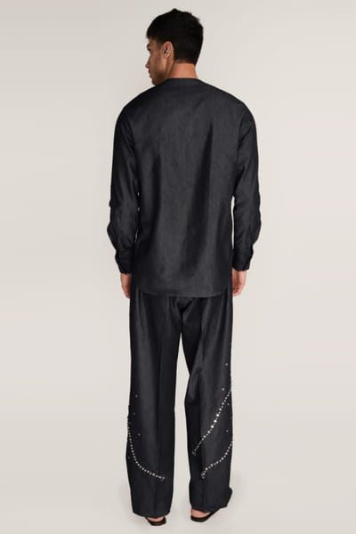 Rosani Charcoal motif embroidered trousers ROSAAUG26D152339