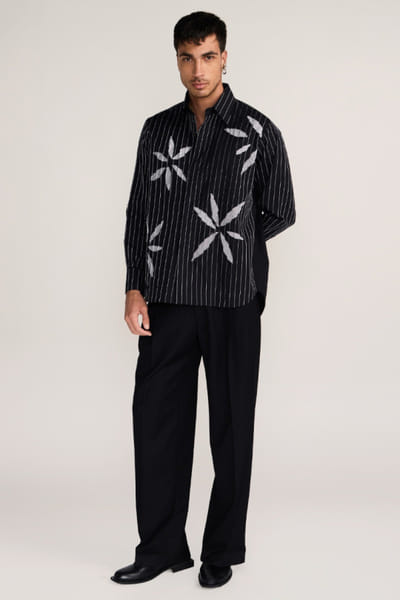 Rosani Black floral pintuck shirt ROSAAUG26D152353